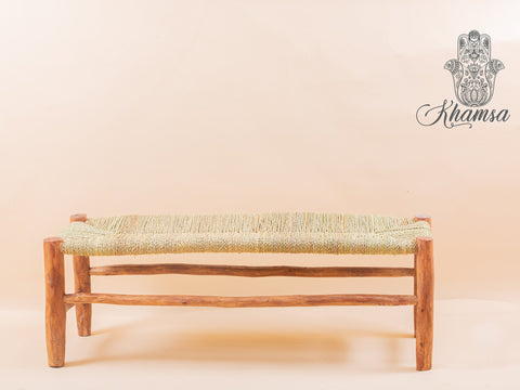 Banc marocain en bois massif et tissage naturel