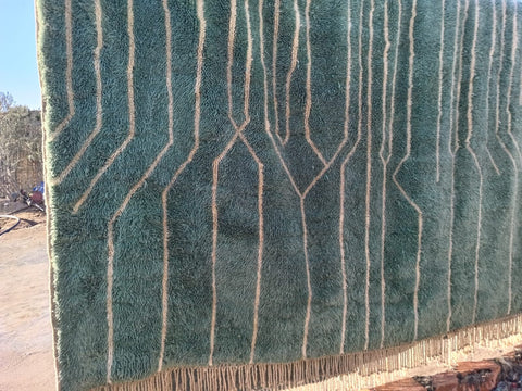 Moroccan rug with attractive modern design, Mrirt rug 9 ft X 12.4 ft moroccan rug, Beni ourain rug, Teppish ,Green Olive and White rug