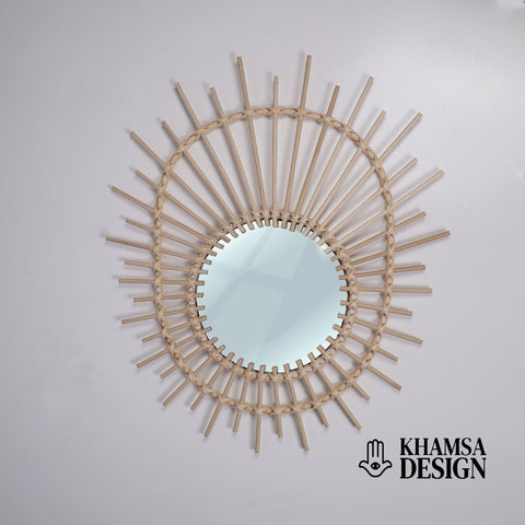 Miroir mural rond en rotin Fleur - décoration murale - écru naturel fait main - Miroir bohème en rotin - Miroir décoratif mural - Miroirs en osier