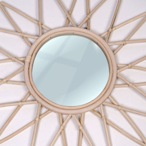 Miroir mural rond en rotin Fleur - décoration murale - écru naturel fait main - Miroir bohème en rotin - Miroir décoratif mural - Miroirs en osier