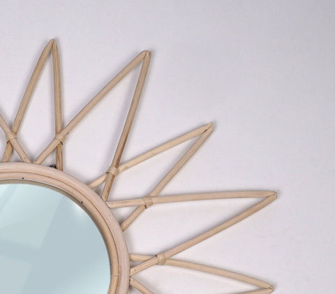 Miroir mural rond en rotin Fleur - décoration murale - écru naturel fait main - Miroir bohème en rotin - Miroir décoratif mural - Miroirs en osier