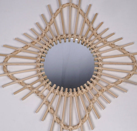 Miroir mural rond en rotin Fleur - décoration murale - écru naturel fait main - Miroir bohème en rotin - Miroir décoratif mural - Miroirs en osier
