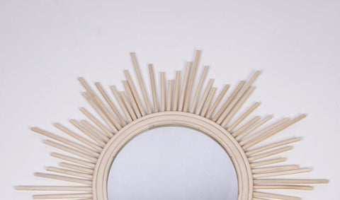 Miroir mural rond en rotin Fleur - décoration murale - écru naturel fait main - Miroir bohème en rotin - Miroir décoratif mural - Miroirs en osier