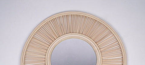 Miroir mural rond en rotin Fleur - décoration murale - écru naturel fait main - Miroir bohème en rotin - Miroir décoratif mural - Miroirs en osier