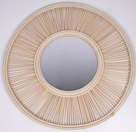 Miroir mural rond en rotin Fleur - décoration murale - écru naturel fait main - Miroir bohème en rotin - Miroir décoratif mural - Miroirs en osier