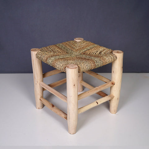 Tabouret marocain en bois et tressé