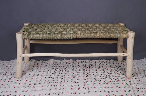 Banc marocain en bois massif et tissage naturel