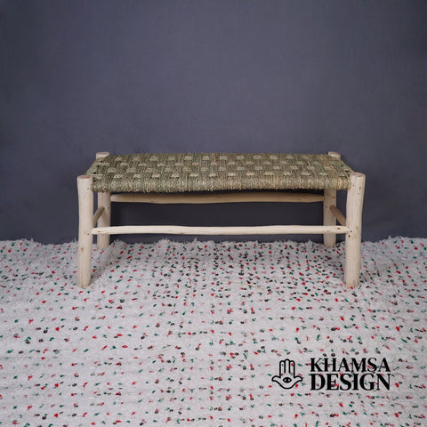 Banc marocain en bois massif et tissage naturel