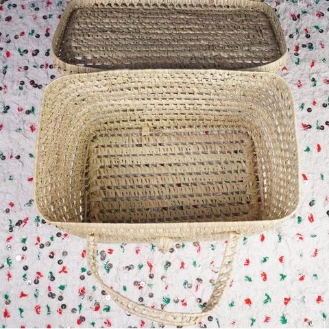 Coffre de rangement en osier - Coffre de rangement et panier en feuille de palmier 50 cm