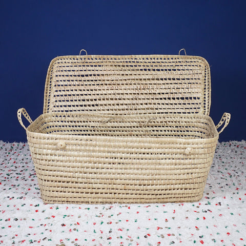 Coffre de rangement en osier - Coffre de rangement et panier en feuille de palmier 80 cm