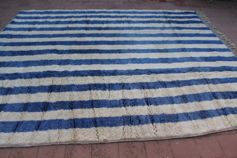 Moroccan Mrirt Area Rug: Handmade Wool Rug with a Distinctive Blue and White Design 9 ft X 11 ft Premium quality rug, Modern artwork