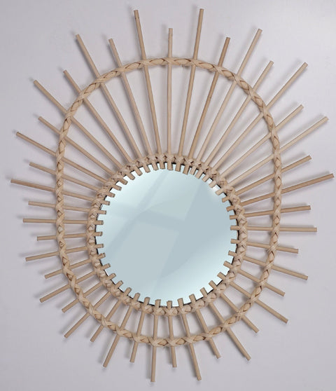 Miroir mural rond en rotin Fleur - décoration murale - écru naturel fait main - Miroir bohème en rotin - Miroir décoratif mural - Miroirs en osier