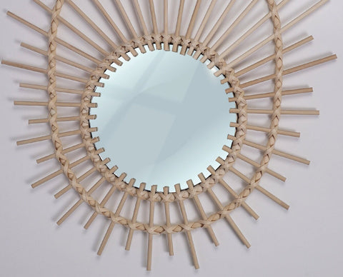 Miroir mural rond en rotin Fleur - décoration murale - écru naturel fait main - Miroir bohème en rotin - Miroir décoratif mural - Miroirs en osier