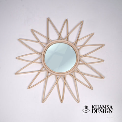 Miroir mural rond en rotin Fleur - décoration murale - écru naturel fait main - Miroir bohème en rotin - Miroir décoratif mural - Miroirs en osier