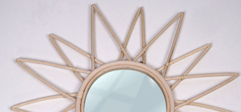 Miroir mural rond en rotin Fleur - décoration murale - écru naturel fait main - Miroir bohème en rotin - Miroir décoratif mural - Miroirs en osier