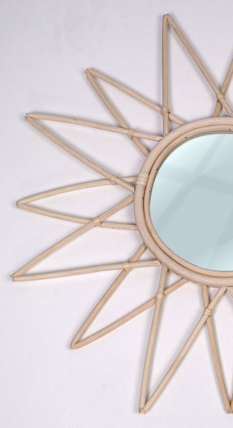 Miroir mural rond en rotin Fleur - décoration murale - écru naturel fait main - Miroir bohème en rotin - Miroir décoratif mural - Miroirs en osier