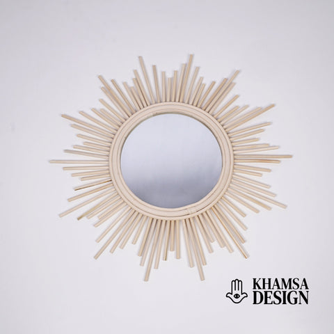 Miroir mural rond en rotin Fleur - décoration murale - écru naturel fait main - Miroir bohème en rotin - Miroir décoratif mural - Miroirs en osier