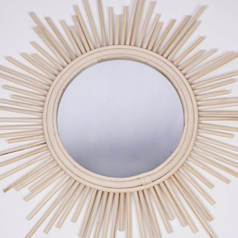 Miroir mural rond en rotin Fleur - décoration murale - écru naturel fait main - Miroir bohème en rotin - Miroir décoratif mural - Miroirs en osier