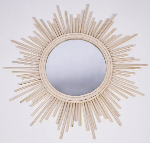 Miroir mural rond en rotin Fleur - décoration murale - écru naturel fait main - Miroir bohème en rotin - Miroir décoratif mural - Miroirs en osier