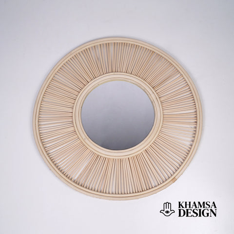 Miroir mural rond en rotin Fleur - décoration murale - écru naturel fait main - Miroir bohème en rotin - Miroir décoratif mural - Miroirs en osier