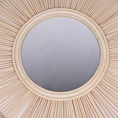 Miroir mural rond en rotin Fleur - décoration murale - écru naturel fait main - Miroir bohème en rotin - Miroir décoratif mural - Miroirs en osier