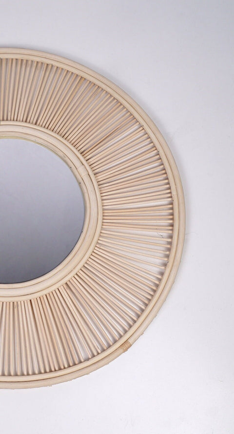 Miroir mural rond en rotin Fleur - décoration murale - écru naturel fait main - Miroir bohème en rotin - Miroir décoratif mural - Miroirs en osier