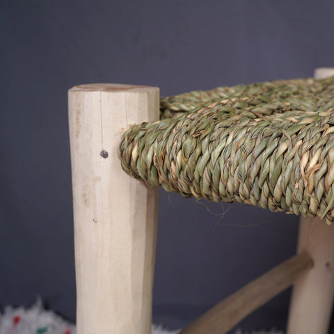 Banc marocain en bois massif et tissage naturel