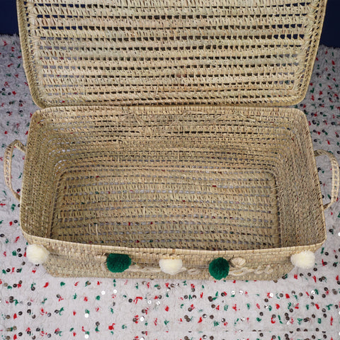 Coffre de rangement en osier - Coffre de rangement et panier en feuille de palmier 80 cm, je t'aime