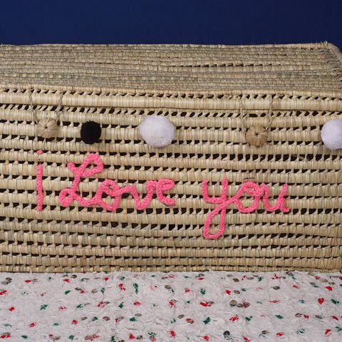 Coffre de rangement en osier - Coffre de rangement et panier en feuille de palmier 80 cm, je t'aime