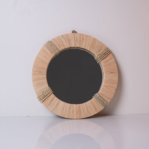 Lot de 3 miroirs muraux ronds en rotin- décoration murale-Miroir bohème en rotin-Miroir décoratif mural-Miroirs en osier