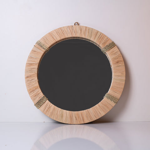 Lot de 3 miroirs muraux ronds en rotin- décoration murale-Miroir bohème en rotin-Miroir décoratif mural-Miroirs en osier