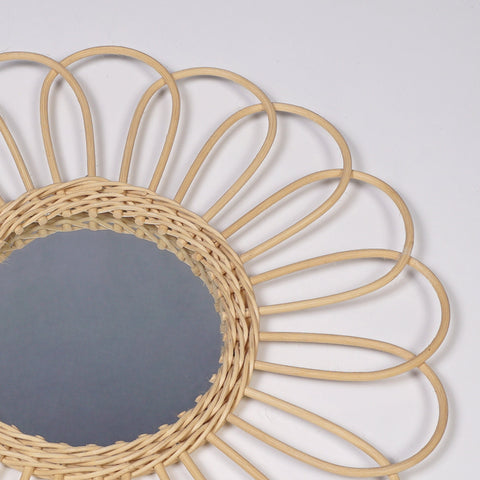 Miroir mural rond en rotin Fleur - décoration murale - écru naturel fait main - Miroir bohème en rotin - Miroir décoratif mural - Miroirs en osier