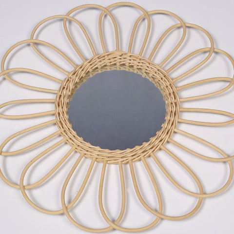 Miroir mural rond en rotin Fleur - décoration murale - écru naturel fait main - Miroir bohème en rotin - Miroir décoratif mural - Miroirs en osier