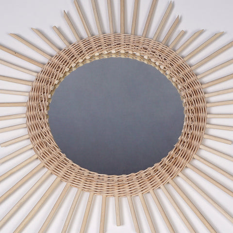 Miroir mural rond en rotin Fleur - décoration murale - écru naturel fait main - Miroir bohème en rotin - Miroir décoratif mural - Miroirs en osier