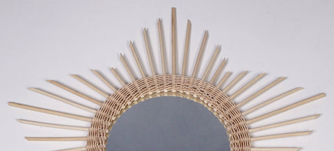 Miroir mural rond en rotin Fleur - décoration murale - écru naturel fait main - Miroir bohème en rotin - Miroir décoratif mural - Miroirs en osier