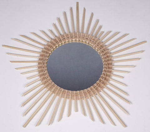 Miroir mural rond en rotin Fleur - décoration murale - écru naturel fait main - Miroir bohème en rotin - Miroir décoratif mural - Miroirs en osier