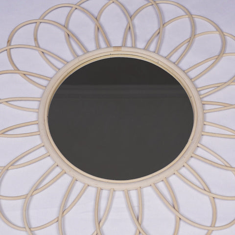 Miroir mural rond en rotin Fleur - décoration murale - écru naturel fait main - Miroir bohème en rotin - Miroir décoratif mural - Miroirs en osier