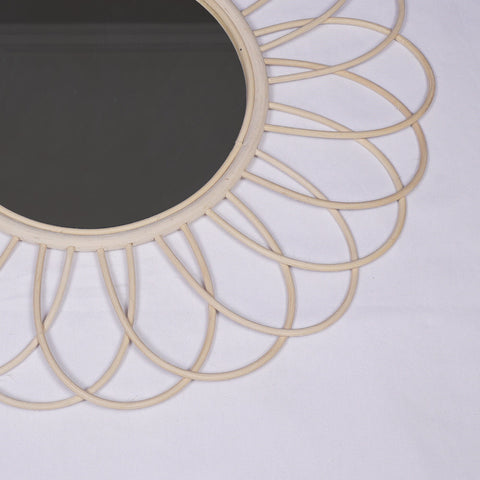 Miroir mural rond en rotin Fleur - décoration murale - écru naturel fait main - Miroir bohème en rotin - Miroir décoratif mural - Miroirs en osier
