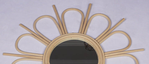 Miroir mural rond en rotin Fleur - décoration murale - écru naturel fait main - Miroir bohème en rotin - Miroir décoratif mural - Miroirs en osier