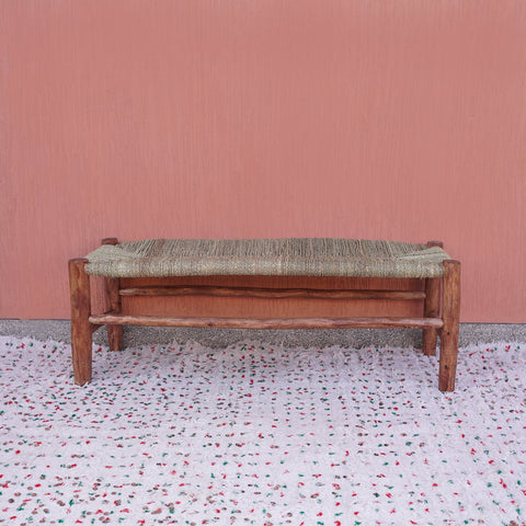 Banc marocain en bois massif et tissage naturel