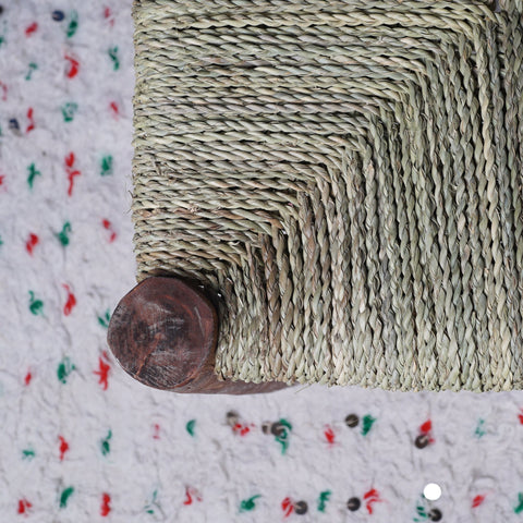 Banc marocain en bois massif et tissage naturel