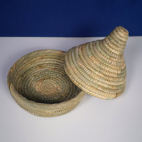 panier, panier de rangement marocain, fait main au Maroc, panier avec couvercle, panier berbère, panier ethnique, panier à tajine, panier à pampilles