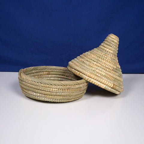 panier, panier de rangement marocain, fait main au Maroc, panier avec couvercle, panier berbère, panier ethnique, panier à tajine, panier à pampilles