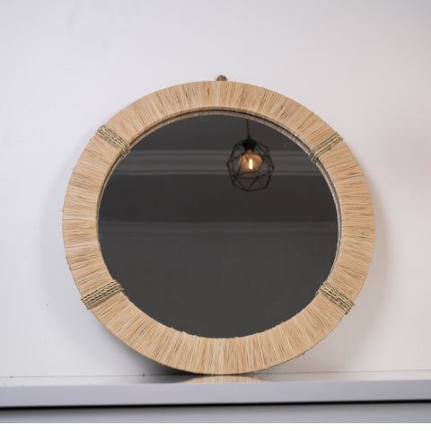 Lot de 3 miroirs muraux ronds en rotin- décoration murale-Miroir bohème en rotin-Miroir décoratif mural-Miroirs en osier