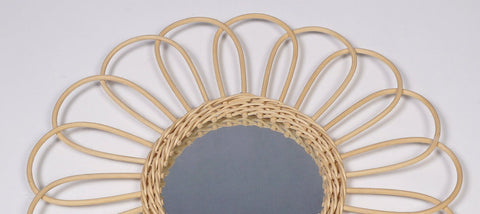 Miroir mural rond en rotin Fleur - décoration murale - écru naturel fait main - Miroir bohème en rotin - Miroir décoratif mural - Miroirs en osier