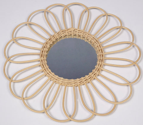 Miroir mural rond en rotin Fleur - décoration murale - écru naturel fait main - Miroir bohème en rotin - Miroir décoratif mural - Miroirs en osier