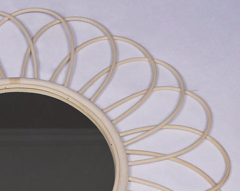Miroir mural rond en rotin Fleur - décoration murale - écru naturel fait main - Miroir bohème en rotin - Miroir décoratif mural - Miroirs en osier
