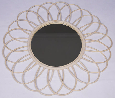 Miroir mural rond en rotin Fleur - décoration murale - écru naturel fait main - Miroir bohème en rotin - Miroir décoratif mural - Miroirs en osier