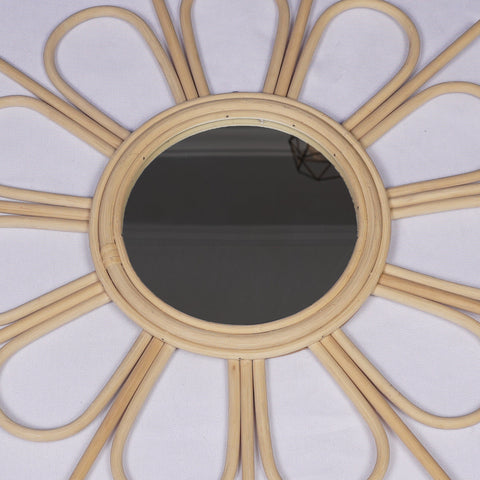 Miroir mural rond en rotin Fleur - décoration murale - écru naturel fait main - Miroir bohème en rotin - Miroir décoratif mural - Miroirs en osier