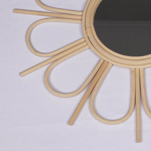 Miroir mural rond en rotin Fleur - décoration murale - écru naturel fait main - Miroir bohème en rotin - Miroir décoratif mural - Miroirs en osier